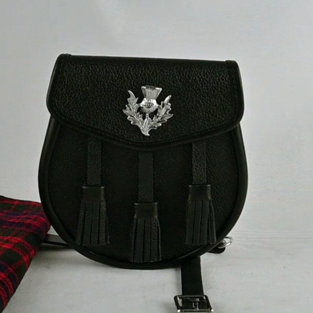 Scottish Men Kilt Sporran Thistle Mounted With Triple Tassels Highlander Sporran